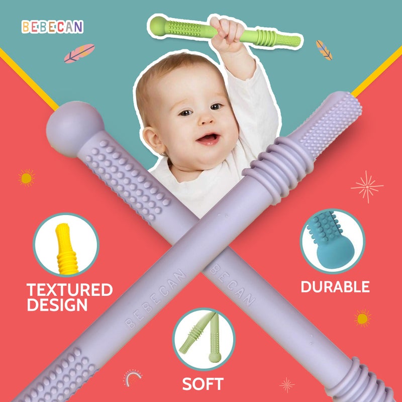 Bebecan Teething Sticks for Babies 0-36 Months - Super Soft Silicone Teething Aids, Infant Oral Soothing Relief, Multicolor 6-Pack - Image 3